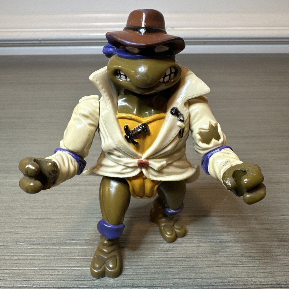 Vintage 1990 TMNT Donatello In Disguise Action Figure Trench Coat Playmates